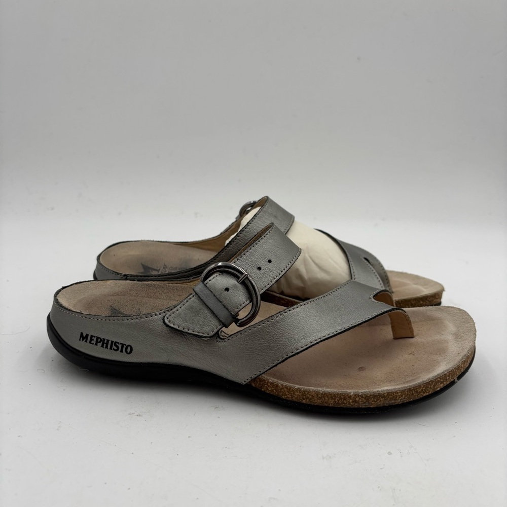 Mephisto Women’s 37 Silver Leather Strappy Loop Toe Sandals